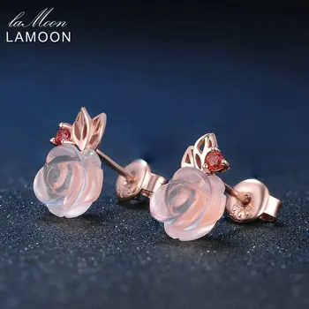 LAMOON FlowerRose Prírodné Ružové Ruže Kremeňa vyrobené s 925 Sterling Silver Šperky, Šperky Set V033-2
