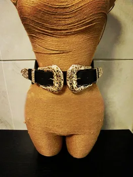 2017 Módne Žena Vintage Pásik Kovový Kolík Pracka, Kožené Opasky elastické Dizajnér sexy duté z široký bedrový pás Pre Ženy