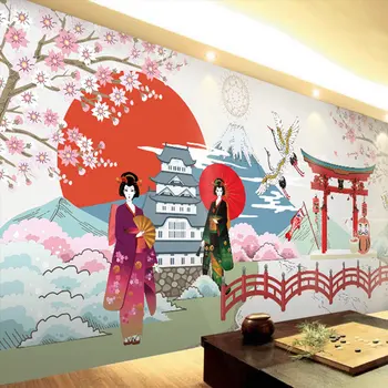 3d Tapiet, Japonských Ukiyo-shi Pútnikov, Nostalgický Retro Reštaurácia Bezšvíkové nástenná maľba Varenie Sushi Obuv Club Tapety