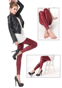 Nové 2017 Jar Jeseň candy farby Slim Fit módne vysoko elastické Faux Kožené Lady Legíny Caual nohavice Ženy Legíny XXL