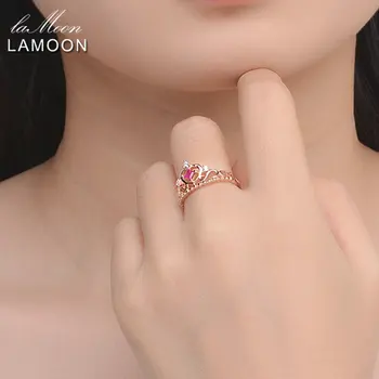 LAMOON Striebro 925 Šperky Princezná Rez 0,2 ct Reálne Ruby Prírodný Drahokam Luxusné S925 snubný Prsteň LMRI013