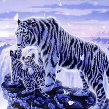 3D Diamond Maľovanie Cross Stitch Crystal Vyšívanie Diamond Výšivky Modrý tiger obraz Plný Diamond Dekoratívne HL396