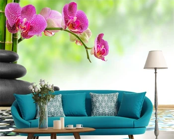 Beibehang Vlastnú Tapetu Kameňa a Orchidea na Bambusu, 3D Foto Tapety nástenná maľba, Spálne, Obývacia Izba TV Steny 3D Tapety