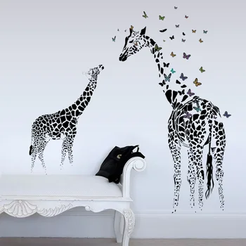 Veľké Žirafa Samolepky na Stenu Vymeniteľné Vinyl Stenu Zvieratá Motýľ Black Art nástenná maľba na Obývacia Izba Domova 60*90 cm