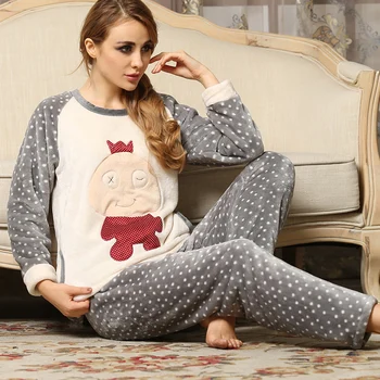 Pyžamá Pre Ženy Zime Teplé Pyžamo zahusťovanie Flanelové Sleepwear Kapucňou Pyžamá Coral Fleece Ženy Sleepwear Salónik Pajama nastaviť