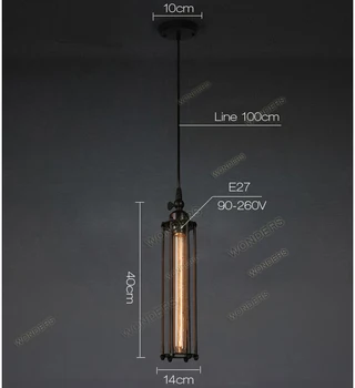 Vintage Prívesok Svetlá Dlho edison žiarovka E27 Železnej klietky, v tieni Loft štýl Jednotného minimalistický pokovovanie Čierna kovový Prívesok na čítanie