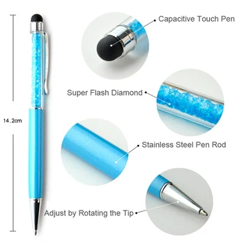 12 ks/veľa Kreatívne Pero Crystal Diamond Guľôčkové Perá, Písacie potreby Ballpen Stylus Pen Dotykové Pero, Mastná pleť krásne Multi-farebné