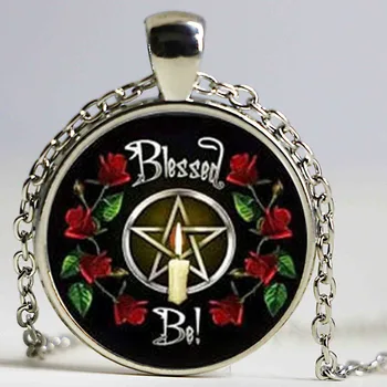 Nový Príchod Wiccan Prívesok Náhrdelník Čiar Pohanské Pentagram Black Black Magic Šperky, Sklo cabochon šperky