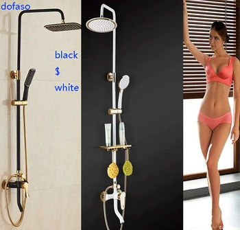 Dofaso retro luxusné sprchovým kútom, krásne starožitné sprchovací set s bielej farby a zlatý kúpeľ sprchové batérie, 8