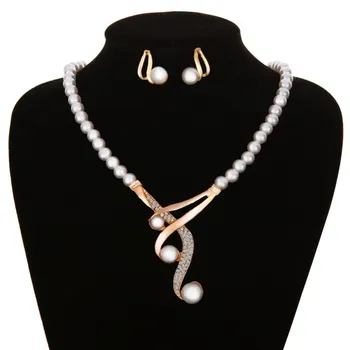 Nové Európskeho & American Fashion Crystal Simulované Pearl Šperky Sady pre Ženy, Náušnice, Náhrdelník Svadobné Svadobné Zásnubný Dar