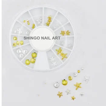 Japonský kúzlo koliesko v pohode mora štýl sea shell hviezdice na Nechty, 3D Nail Art Decoration