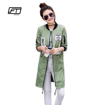 Fitaylor Nové Jeseň Ženy Dlhý Výkop Coats Plus Veľkosť Tlače List Emboridery Windbreaker Street Fashion Baseball Bežné Outwear