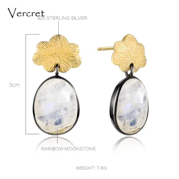 Vercret jemné šperky moonstone drop náušnice 925 sterling silver šperky s zlatá farba kvetu dizajn ženy darček sp