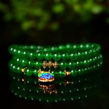 Veľkoobchod Zelená Chalcedony Prírodný Krištáľ Náramky Perličiek Pražené Modrá Prívesok Modlitba Mala Náramok pre Ženy Viacvrstvových Šperky