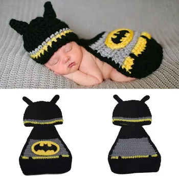 Háčkovanie Batman Dieťa Fotografie Rekvizity Novorodenca Super Hrdina Oblečenie Dojčenská CHLAPCOV príde Domov Oblečenie Batman Kostým 1set