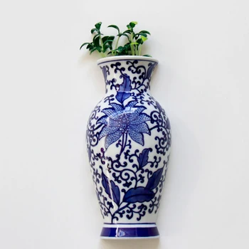 Metope Váza Keramické Nástenné Závesné Kvetinové Nádoby Modré a Biele Porcelánové Z Jingdezhen Keramiky