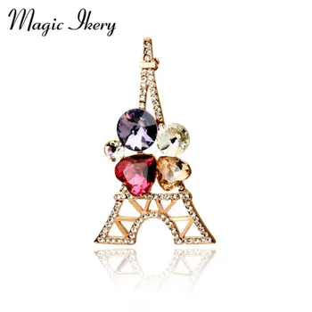 Magic Ikery Rose Gold Zirkón Farba Krištálu Luxusné Eiffelova Veža Brošne Wholesales Módne Šperky pre ženy MKY5766