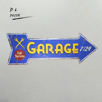 DL-full service garáž 24 hodín kovové šípku modrá hot rod plagáty na stenu-nálepky na garáže a čerpacie stanice