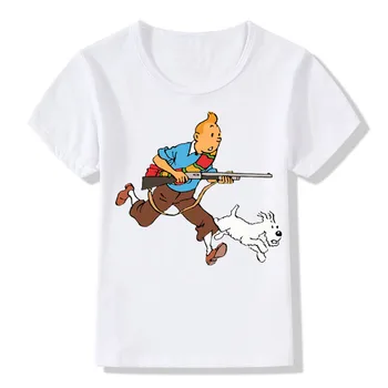 Chlapec a Dievča Cartoon Tintin Milow Tlač T-shirt Deti Zábavné Tinti Colné T košele, Deti Anime Topy Tee Detské Oblečenie,HKP013