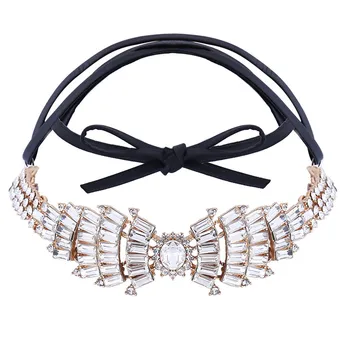 Moderný Elegantný Drahokamu Choker Náhrdelník pre Ženy, Svadobné Dlhé Kožené Lano Crystal Vyhlásenie Náhrdelník Príslušenstvo Šperky