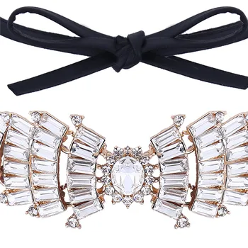Moderný Elegantný Drahokamu Choker Náhrdelník pre Ženy, Svadobné Dlhé Kožené Lano Crystal Vyhlásenie Náhrdelník Príslušenstvo Šperky
