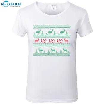 Letné Vtipné Ho Ho Ho Vianoce, T-Shirt Ženy Jeleň Vytlačené Vianočné Tričko Soft Krátky Rukáv Ženy Biele Topy S1572