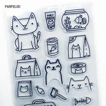 PANFELOU mačku domu Transparentné Silikónové Gumy Jasné Známky karikatúra pre Scrapbooking/DIY Vianočné svadobný album