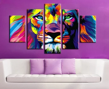 ŽIADNY RÁM 5 Ks farebná tlač, Lev, Kráľ Zvierat Abstraktnej Maľbe Moderných Domov Steny v Obývacej Izbe Decor Art HD Vytlačiť Obrázok Plátno U