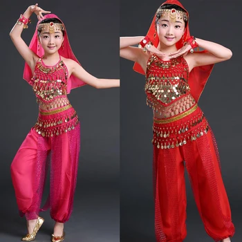 3pieces Deti Kostýmy Brušného Tanca Deti Brušný Tanec Dievčat Indický Bollywood Výkon Tkaniny Celé Nastavenie 6 Farieb