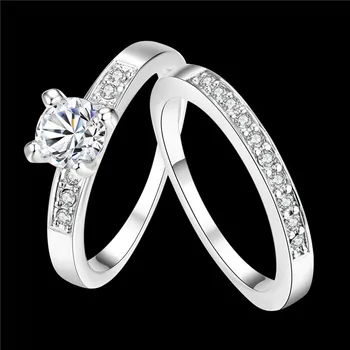 R020 Striebornej farbe & rose gold color 2 kruhu krúžky s AAA zirkón módne šperky svadobný dar prst veľkosť 5 #- 9 # Anel