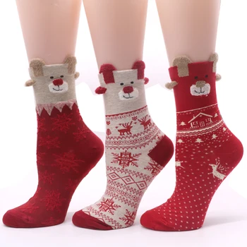 1Pair Ženy Roztomilý Tlač Ponožky Krátke Zimné Teplá Bavlnená Tepelnej Ponožky Ženy Vianočné Ponožky Zimné Svetlé Farby Chaussettes Femme