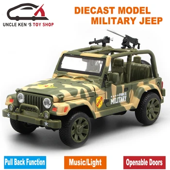 Diecast Vojenské Jeep Model, Armáda Autíčka S Darčekovej Krabičke/Openable Dvere/Hudba/Svetlo/Vytiahnuť Späť Funkciu Ako Suvenír Pre Deti