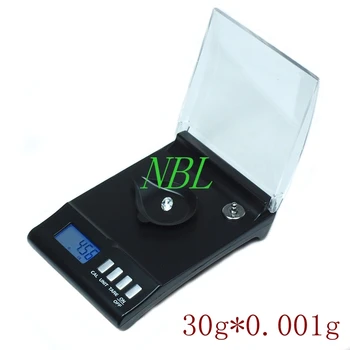Digital Pocket Šperky Rozsahu 30 g 0.001 g Presnosť 1mg Modrým LCD Prekládky Prášok Zrna Lab Diamond Gem Váhy Retail Box