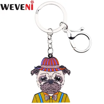 WEVENI Jedinečný Pug Pes Muž prívesok prívesok na kľúče v Kabelke Kúzlo Auto Keychain Príslušenstvo Nové Módne Šperky Pre Ženy Drop Shipping