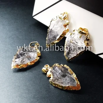 Veľkoobchod Hot Crystal hrot šípu quartz Prívesok Charm v 24k gold ū surový kameň, kryštál kremeňa prívesok pre ženy