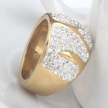 Veľkoobchod Módne Šperky Gold-Farba Nehrdzavejúcej Ocele Crystal dámske Prstene na Darček k Narodeninám