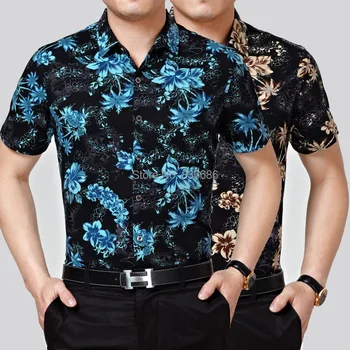 Vysoko kvalitné pánske letné havajské košele módne kvetinový tlač samec krátky rukáv bavlnené šaty, košele