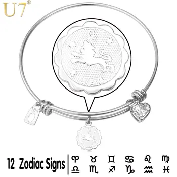 U7 12 Zverokruhu Súhvezdí Náramok Striebornej Farbe Cubic Zirconia Horoskop, Náramky, Prívesky, Šperky Pre Ženy Darček K Narodeninám H667