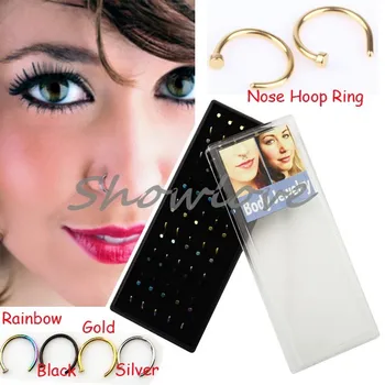 Showlove--Gold & Black & Silver a Rainbow Nos Hoop Krúžok Piercing 4 Farby Zmiešané A 4 Veľkosť Choosable Šperky 18 g,20 g