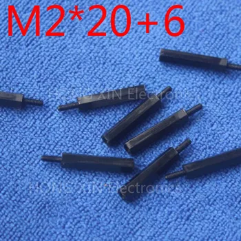 M2*20+6 1pcs Čierny nylon Prázdnemu Dištančné Štandardné M2 Muž-Žena 20 mm Prázdnemu Súprava na Opravu dielov Vysokej Kvality