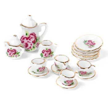 ABWE Najlepšie Predaj 15 ks Porcelánové čaj nastaviť domček pre bábiky miniatúrne potraviny, Čínske ruže jedál pohár
