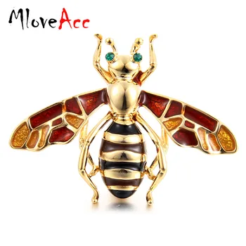 MloveAcc Smalt Bumblebee Brošne Zlatá Farba Zelená Crystal Oči Zvierat Brošňa Kolíky Šaty Golier Klipy Up Party Šperky