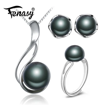 FENASY ženy šperky set,Čierna perla, Šperky Sady pre Ženy Pearl 925 Striebro šperky,módne earings očarujúce jemné šperky box