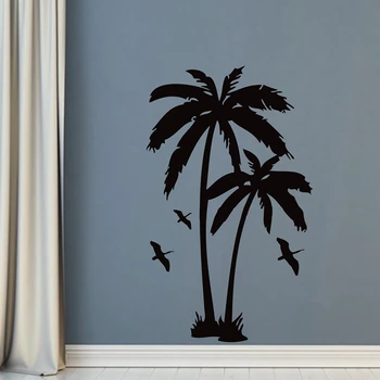 183 cm x 112 cm Veľké palmy stenu, nálepky , vysoké palmy s vtákmi vinyl na stenu umenie nálepka pre dom dekorácie, doprava zdarma