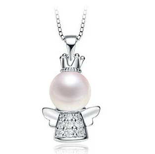 2016 nový príchod módne anjel imitácia shell perlou crystal design 925 sterling silver žena prívesok náhrdelníky darček k narodeninám