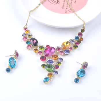 Indie, Afriky Design multi color Drahokamu Svadobné Šperky Nastaviť Crystal Svadobné náušnice, Náhrdelník sada pre Ženy Strany Šperky