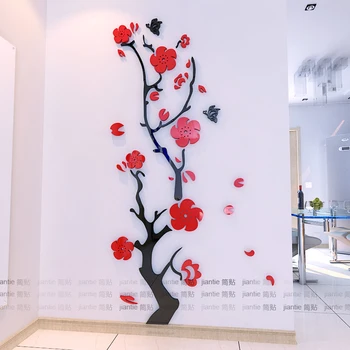 Nový Crystal troch-dimenzionální samolepky na stenu 3D slivkové kvety akryl, tv joj, samolepky na stenu Candy farby