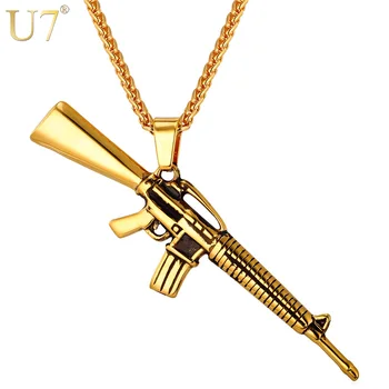 U7 Náhrdelníky, Prívesky, Zlatá Farba Nehrdzavejúcej Ocele Pušku M16 Kúzlo Náhrdelník Americké Vojenské Army Štýl Hip Hop Mužov Šperky P732