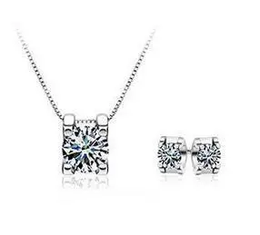 2016 nový príchod módne 925 sterling silver šperky set lesklé zirkón stud náušnice 45 cm náhrdelník veľkoobchod
