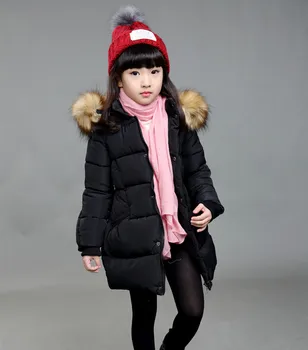 Deti zimné bundy pre dievčatá 2016 nové dievča nadol bundy zahustiť teplé prirodzené vlasy golier dievča, zimný kabát pevný dievča vetrovka